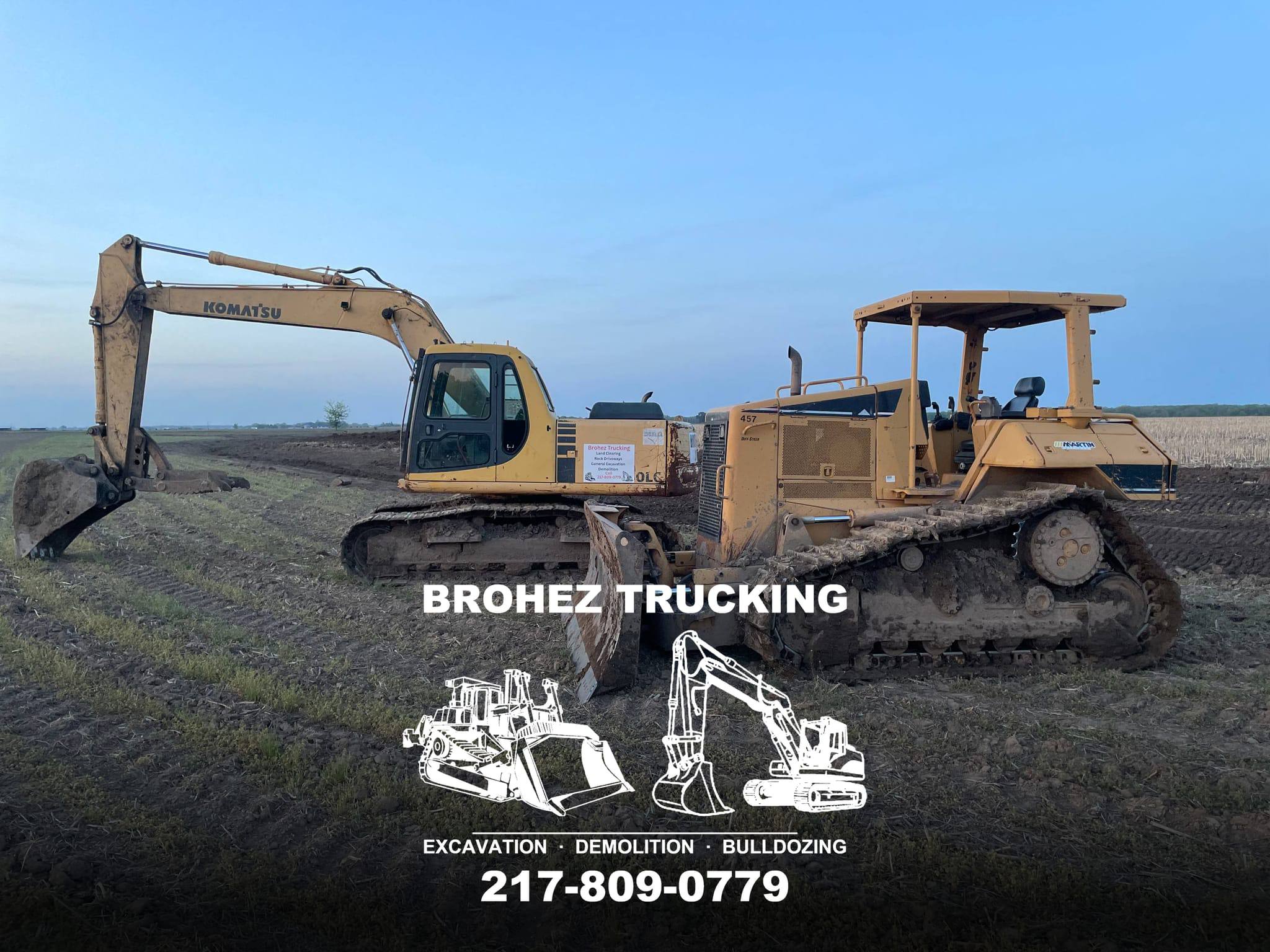 Brohez Trucking equipment on a central-Illinois pond repair job