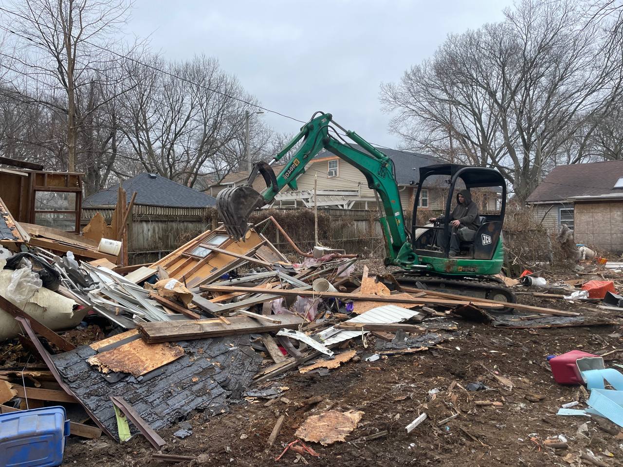 JCB excavator demolition services in central Illinois — Brohez Trucking structure teardown