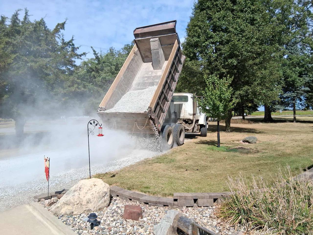 Dump truck delivering CA-6 crushed limestone — Brohez Trucking
