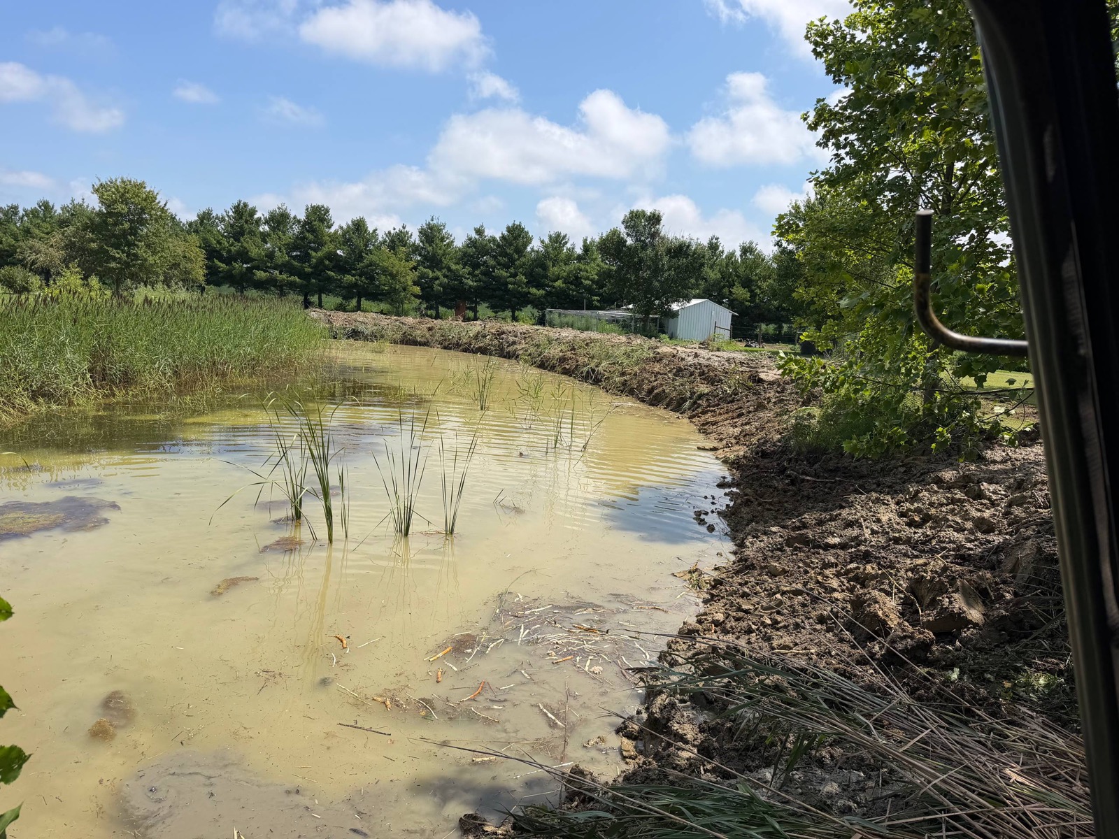 After — cleared bank and reopened water edge following the excavator cleanout — Brohez Trucking LLC